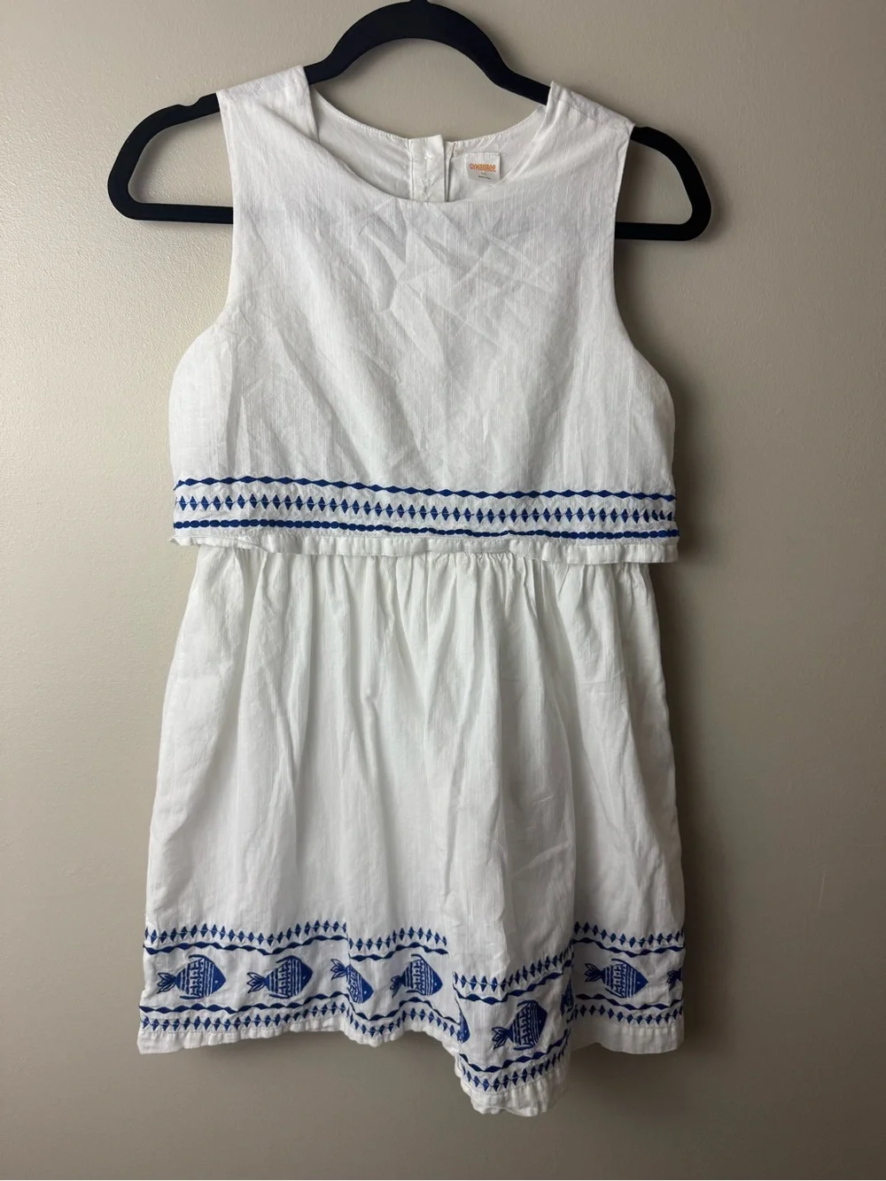 Gymboree White Cotton Dress With Embroidered Fish Beach Summer Resort Size 12